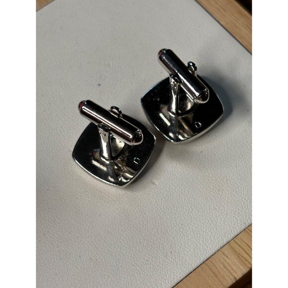 Silver & Black Round Cufflinks With Polished Finish & Swivel Backing - Picture 7 of 13